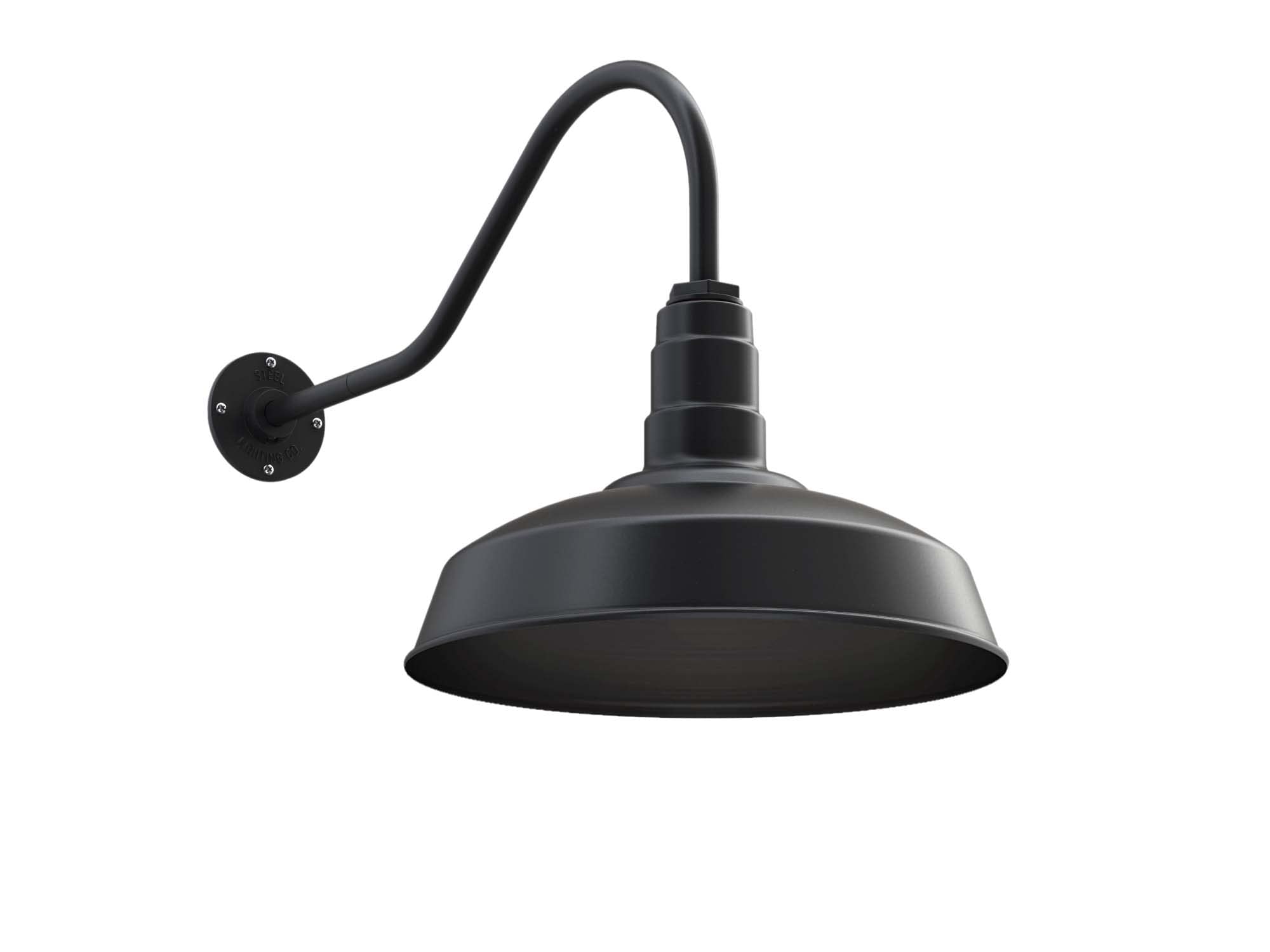 Steel Lighting Co. Gardena Barn Light - Outdoor Wall Mounted, 16in Dome, 23in Gooseneck, Dusk to Dawn, Matte Black