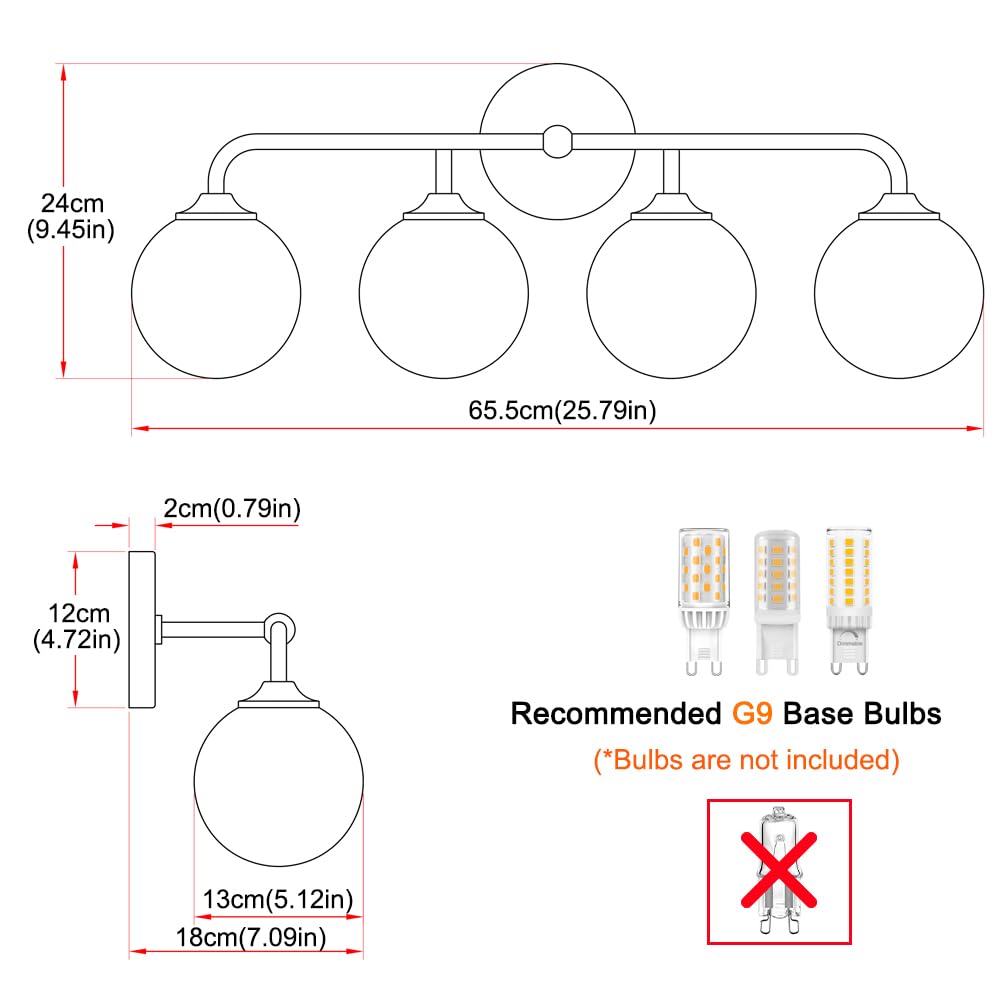 4-Lights Black Vanity Lights With Milky White Globe Glass Shade  Industrial Bathroom Wall Sconces Light Over Mirror  Vanity Lighting Fixture For Bathroom Dressing Table Bedroom Living Room