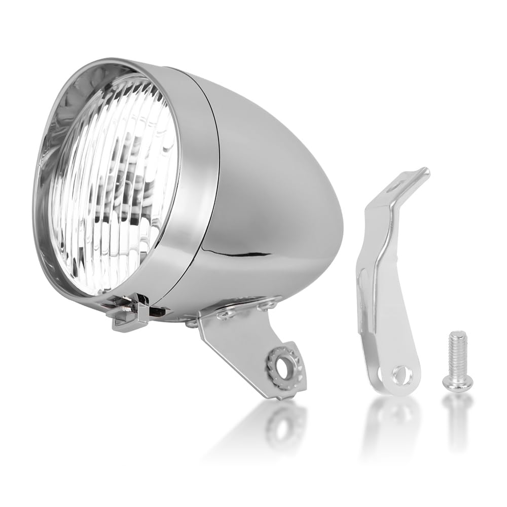 Bicycle Vintage Light, 3 Led Vintage Retro Bicycle Front Light Lamp, Vintage Bike Led Headlight Front Head Bike Lamp With Mounting Bracket (Silver)