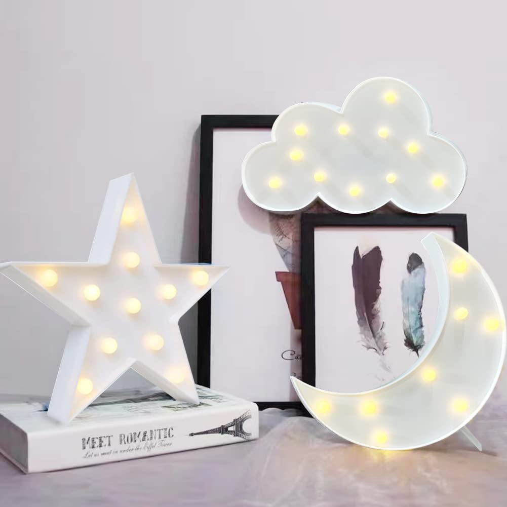 Zuokemy 3Pcs Decorative Led Crescent Moon Star Cloud Night Light Can Be Hung On The Wall Children’S Room Room Light, Suitable For Birthday Parties, Holiday Decorations, Baby Room Decoration.