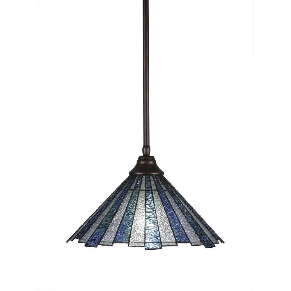 Toltec Lighting 26-Brz-932 Stem Hung Pendant With Sea Ice Glass, 16&quot;, Bronze