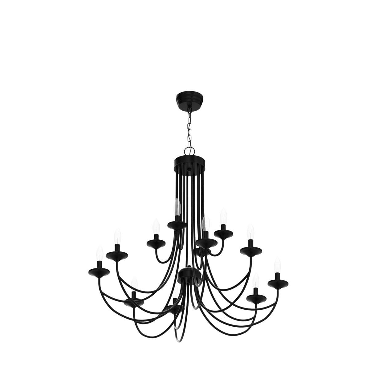 Maxax 12-Light Farmhouse Candle Chandelier, Rustic Black Wrought Iron Pendant Light For Living Room