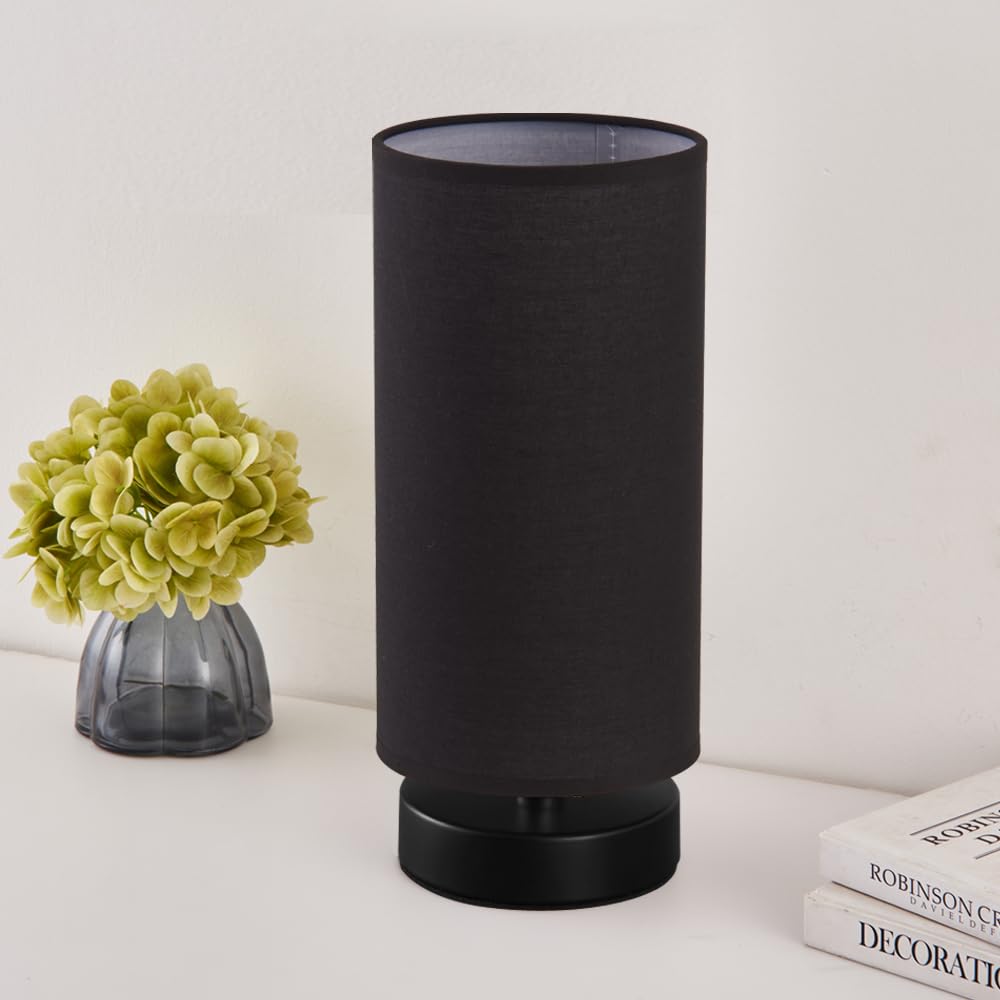 Lifeholder Table Lamp, Bedside Nightstand Lamp, Simple Desk Lamp, Cylinder Table Lamp For Bedroom Living Room Office Study, Blac