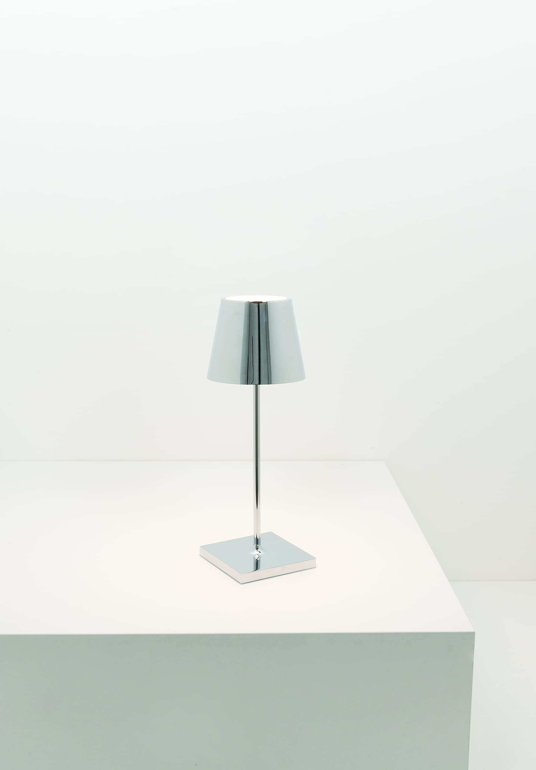 Zafferano, Poldina Pro Mini Lamp With Glossy Chrome Finish, Rechargeable Cordless Table Lamp With Touch Controls, Usable As An I