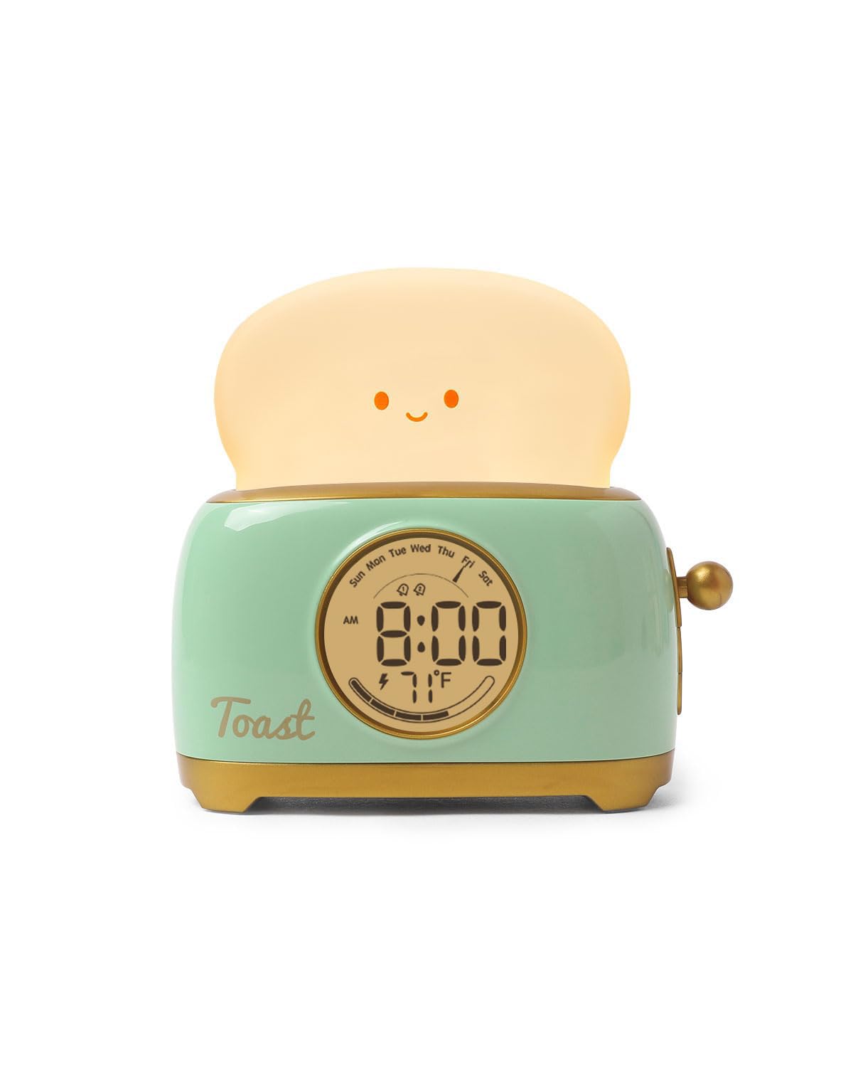 BANDIANCY Toast Night Light Alarm Clock - Green Silicone Kids Sleep Trainer for Boys and Girls, Toddler Bedroom Decoration
