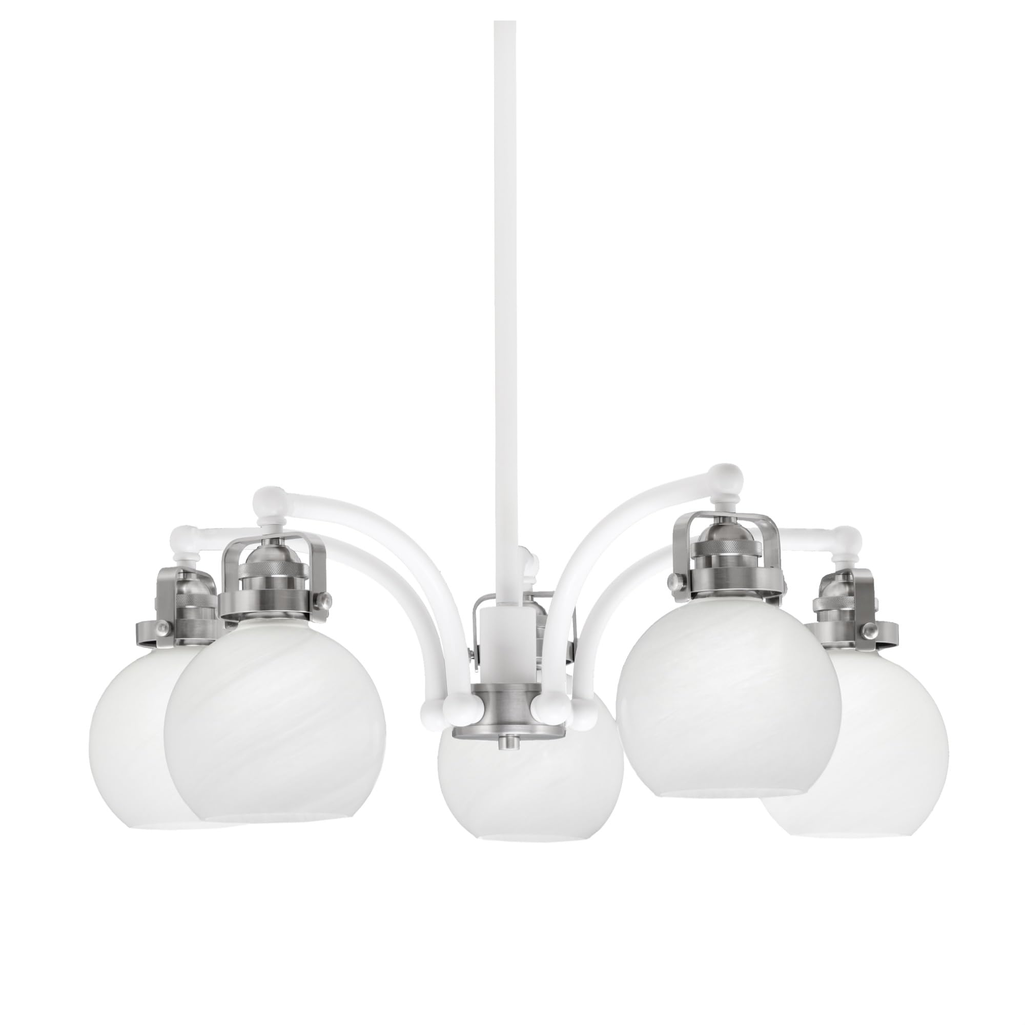 Easton Downlight, 5 Light, Chandelier Shown In White & Brushed Nickel Finish With 5.75&quot; White Marble Glass