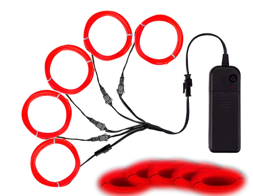 MaxLax Bright Red EL Wire, Noise Reduction Neon Lights Wire 5 in 1 Meter, Electroluminescent Wire for Halloween, Christmas Party
