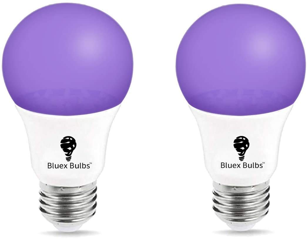 Bluex Bulbs LED Black Light Bulb 9W A19 E26, 385-400nm, 2 Pack, Purple, Model 1487