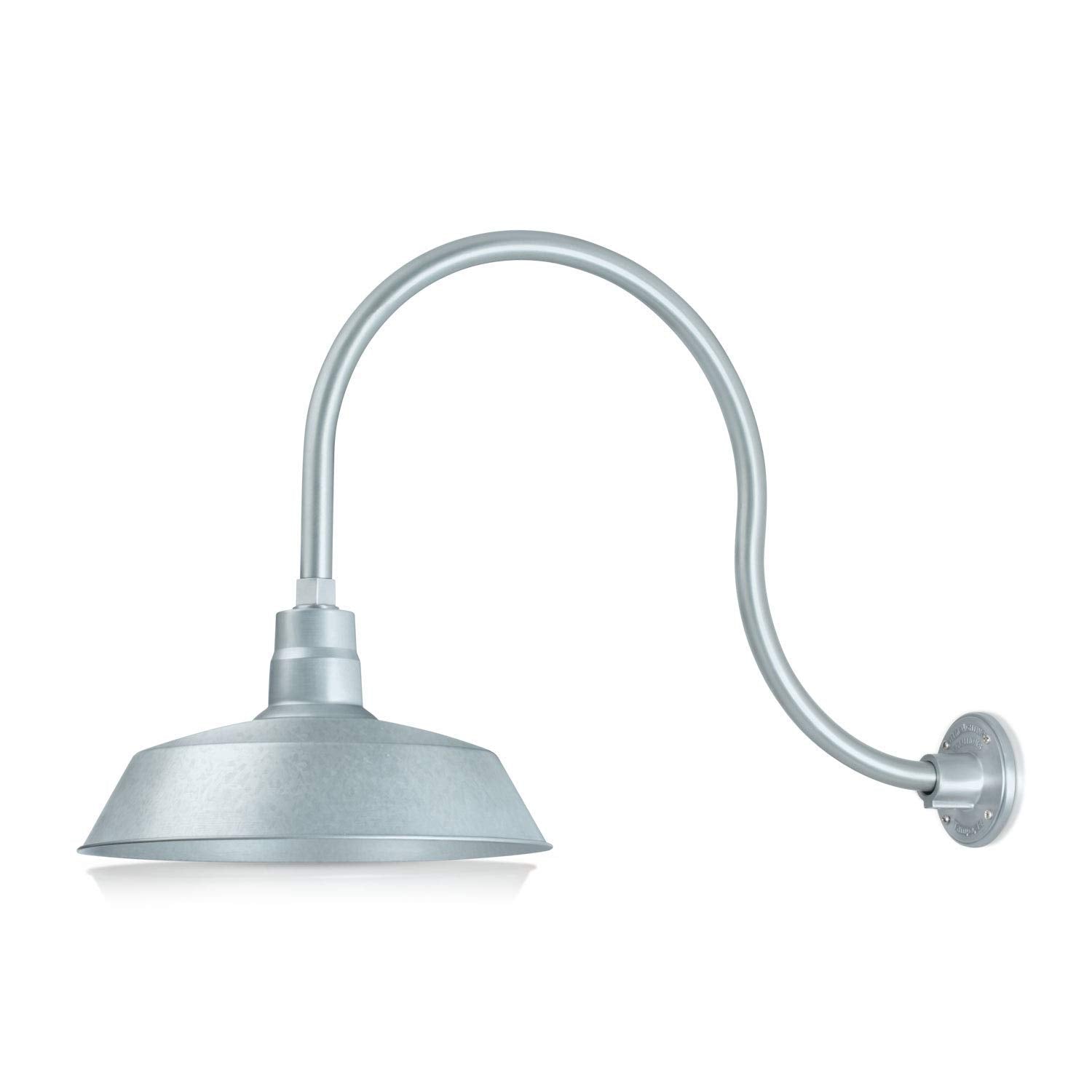 HTM Lighting Solutions 14in. Gooseneck Barn Light Fixture - Galvanized Steel, 24in. Extension Arm, 2-Pack, UL Listed, 9W LED Bulb
