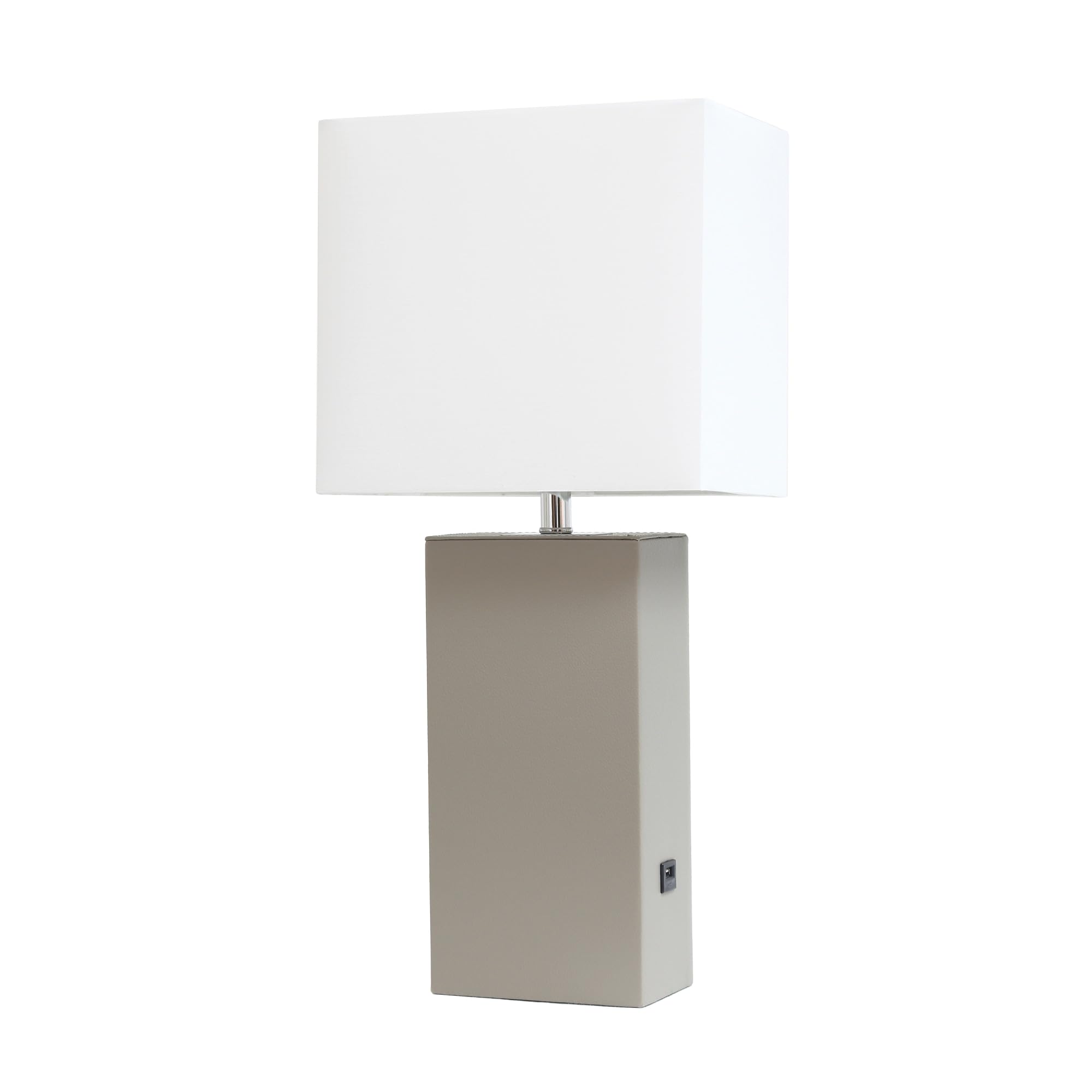 Elegant Designs Lt1053-Gry Modern Leather Table Lamp With Usb And White Fabric Shade, Grey (Pack Of 1)