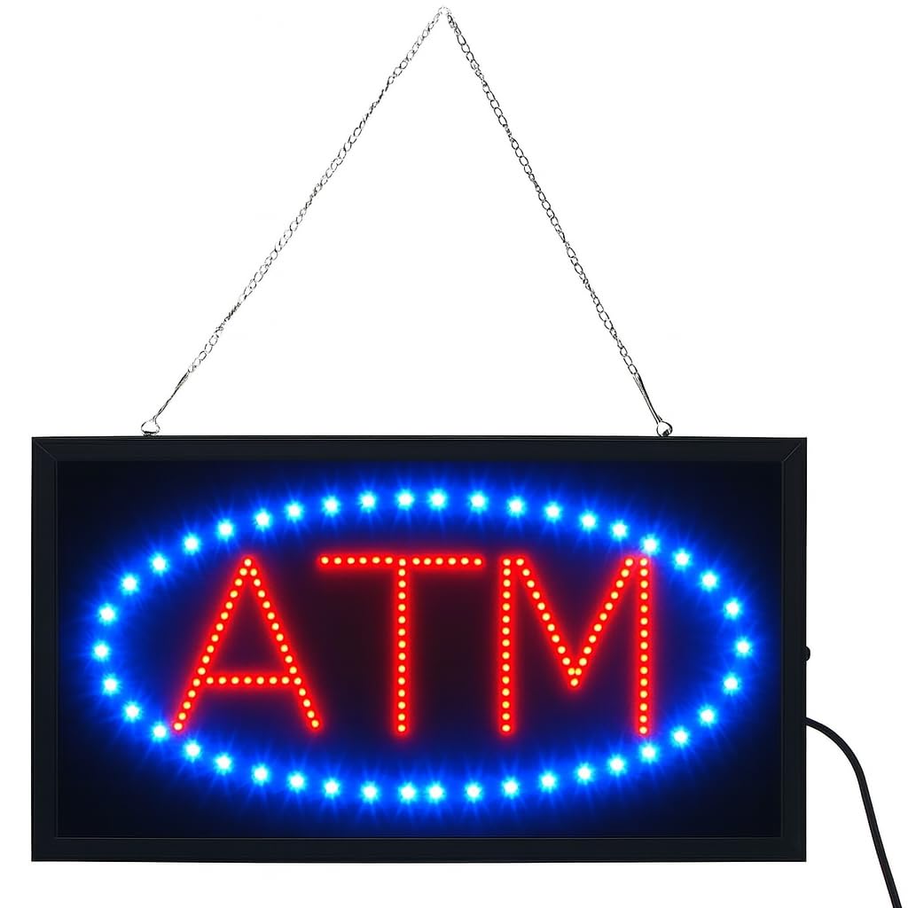 E-ONSALE LED Neon Open Sign ·Animated 19x10 Inch Light Up Window Sign, Energy Efficient, Model LN100, Color ATM B86