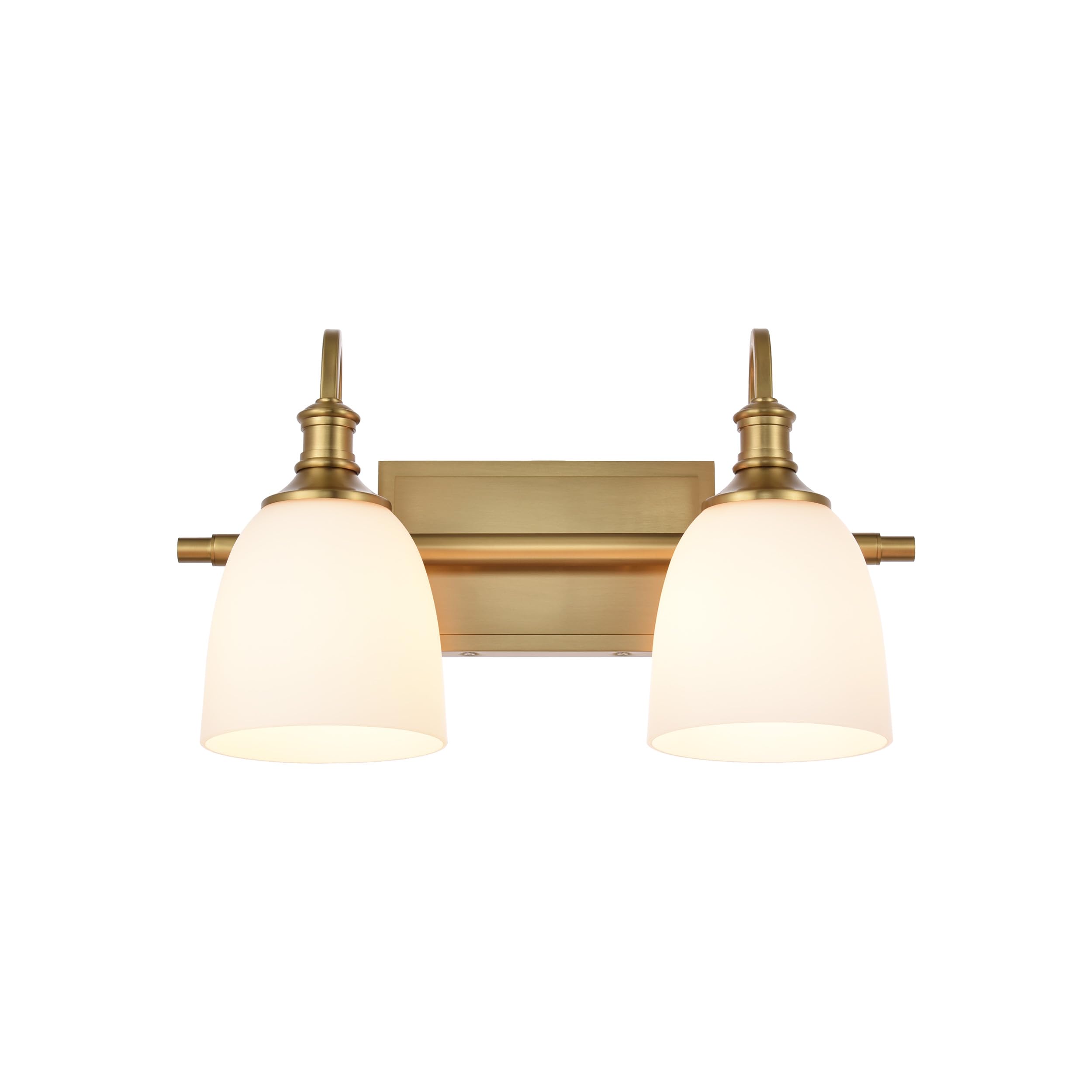 Hanaloa Bathroom Vanity Light Fixtures, Vintage Aged Brass 2 Lights Wall Sconce Lighting With Opal Glass Shade, Porch Wall Mount Light Fixture For Bathroom, Mirror Cabinets Hallway Stairs