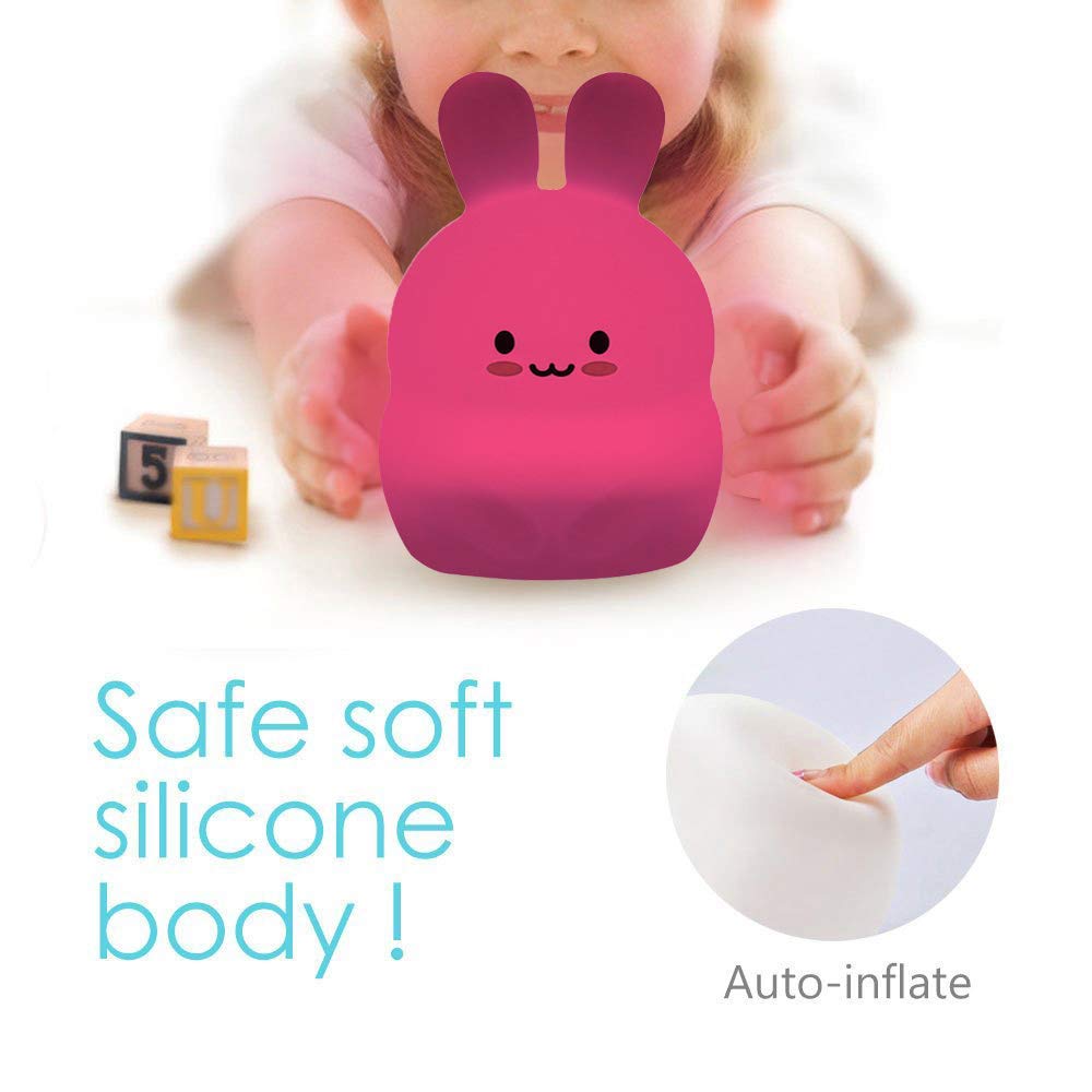 Tianhaixing Rabbit Night Light - Rechargeable LED Silicone Lamp, Remote & Touch Control, Adjustable Brightness & Colors, White, Model THX8854