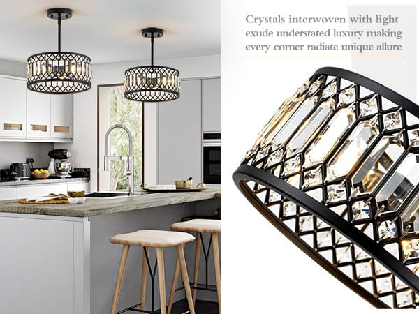 Zlepmlla Crystal Black Ceiling Light, Modern Light Fixture Ceiling, Chandelier For Living Room Dinning Room Bedroom Walk-In Clos