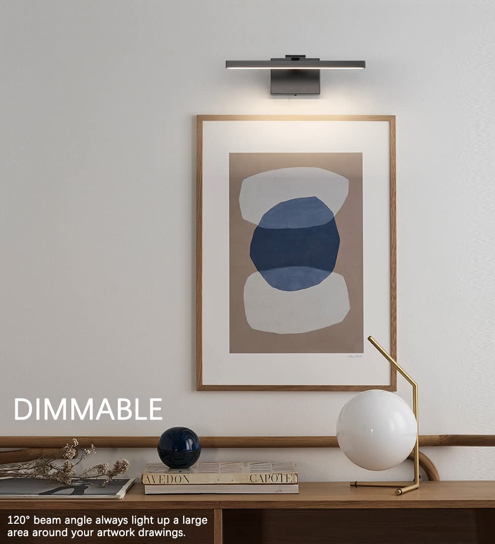Joosenhouse 15.74" Dimmable LED Picture Light, Black Acrylic Wall Sconce, Model 7520-D, 3000K Warm White, Rotatable Art Lighting