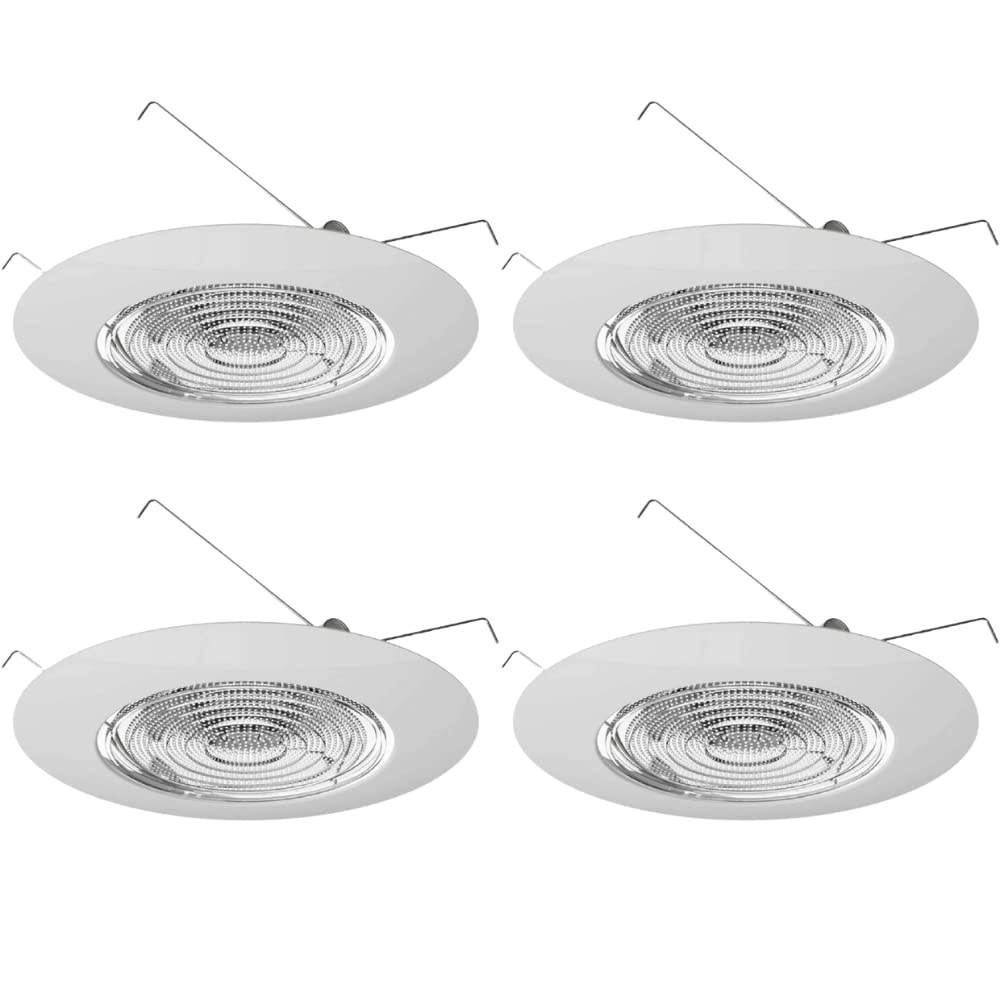 Four Bros Flp 6" Inch Fresnel Glass Lens With White Plastic Trim, 60 Watt Max., For Wet Locations, Shower Can Light Trim, Ul Listed, 4 Pack