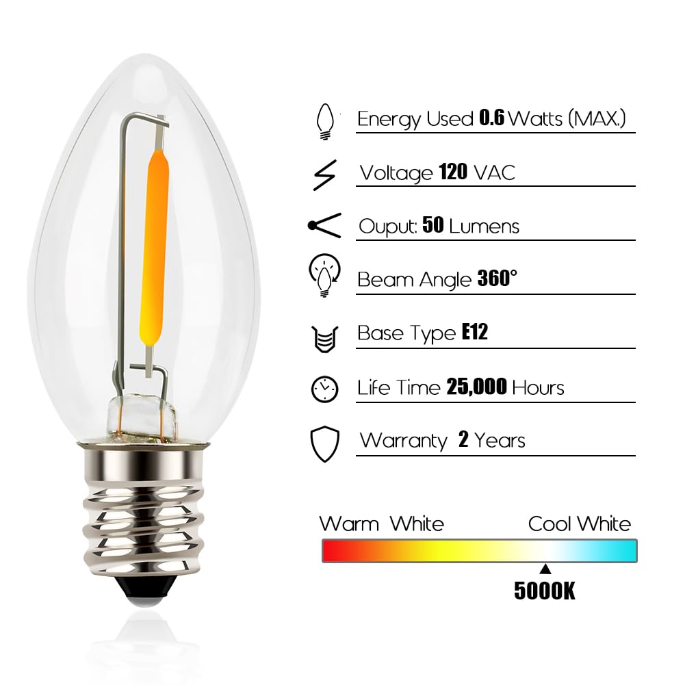 Emotionlite Night Light Bulbs, C7 Candelabra Led Light Bulbs, E12 Chandelier Base, 4W 5W 6W 7W Incandescent Equivalent, Neutral