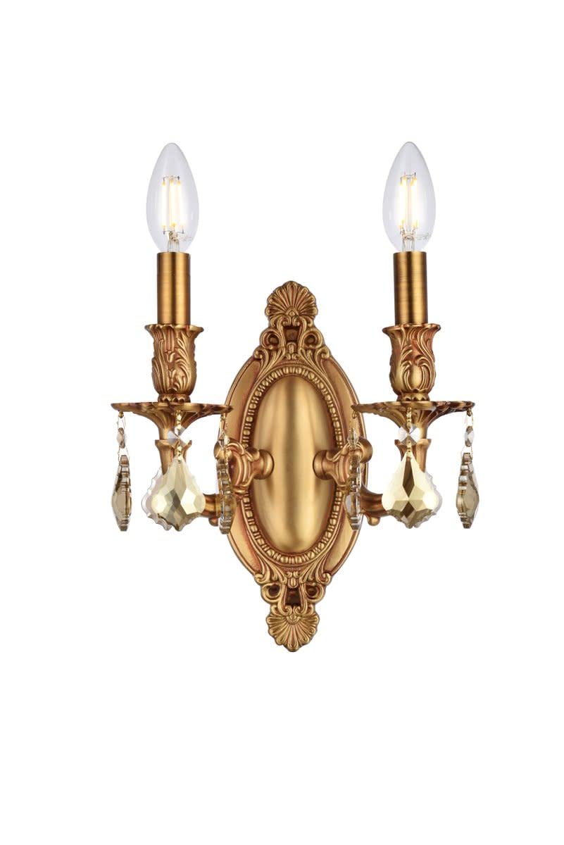 Elegant Lighting 2-Light Crystal Wall Sconce, French Gold Finish, Smoky Golden Teak Crystals, 5.5inL x 9inW x 10.5inH, Model 920