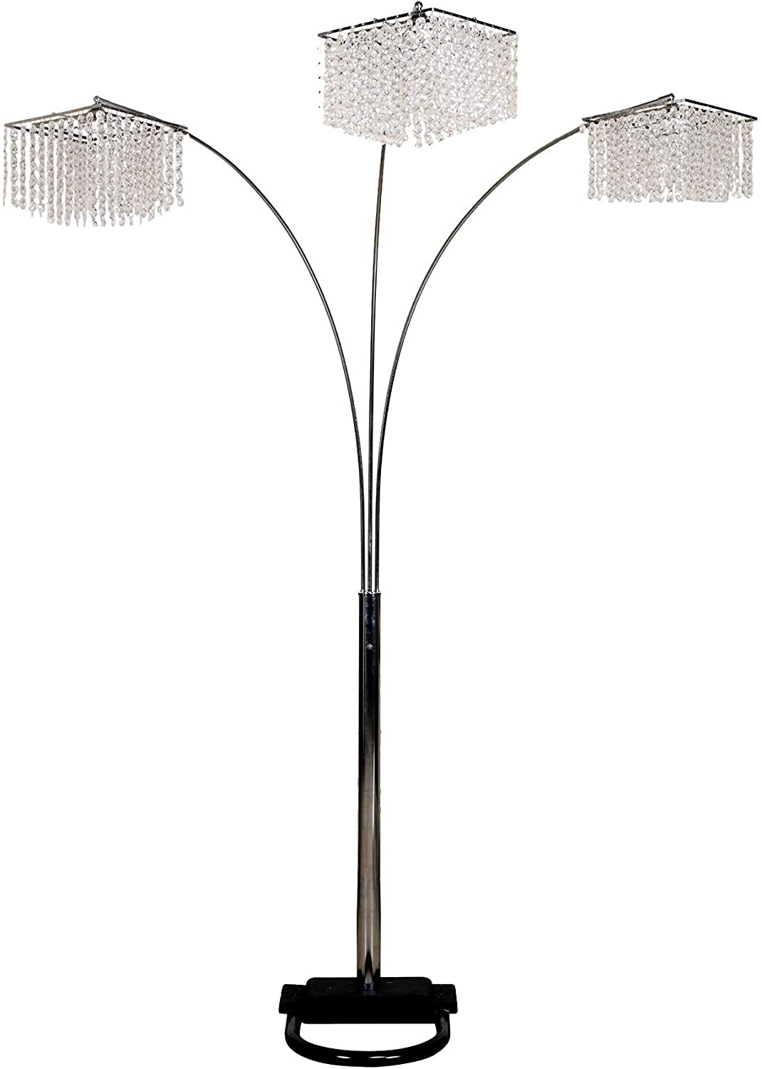 Square 3-Light Crystal Arch Floor Lamp - Silver Finish, Elegant Home Lighting