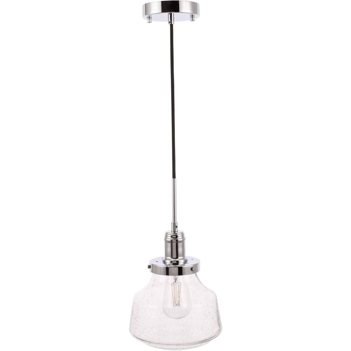 Living District Modern Chrome Pendant Light With Clear Seeded Glass, 8&quot;W X 10&quot;H