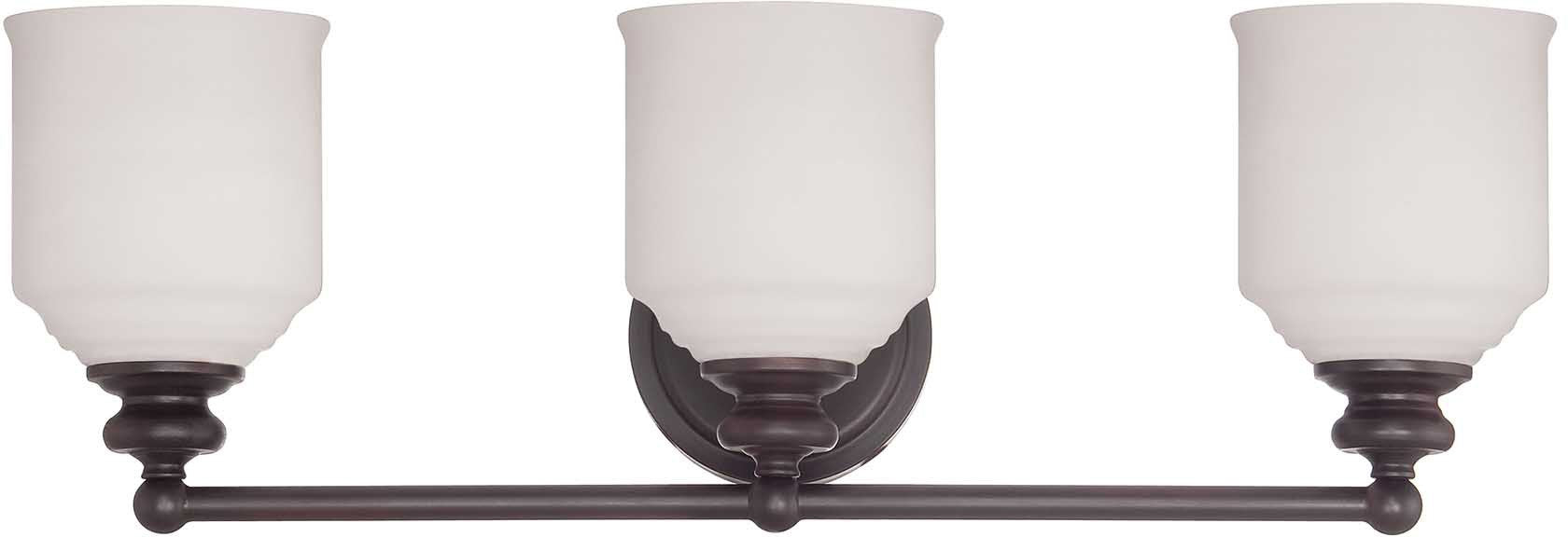 Savoy House 8-6836-3-13 Melrose Mid-Century Modern Vintage White Opal Etched Glass Bathroom Vanity, 3-Light 180 Total Watts, 8 H