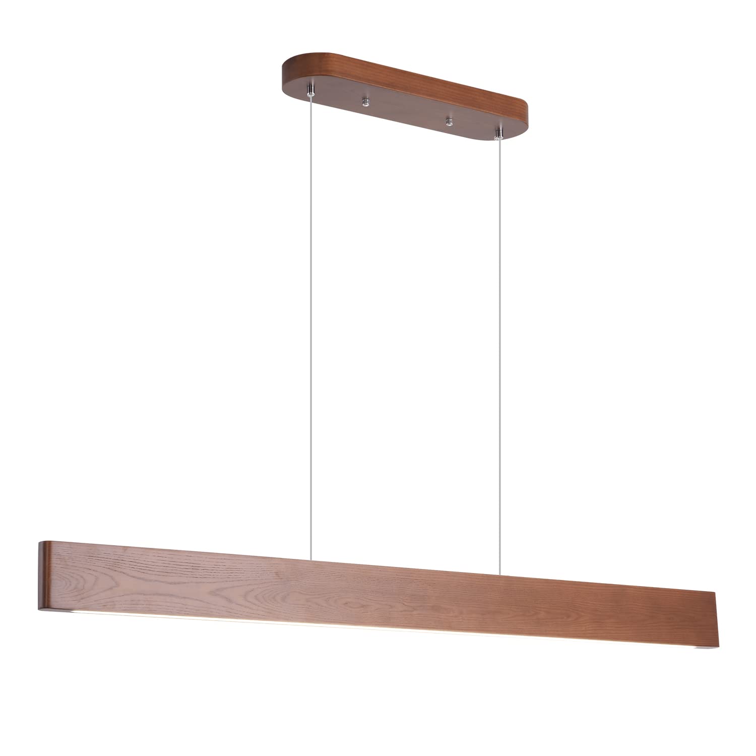 YISDESIGN 39.4 Wood Linear Pendant Light 24w Led Dimmable Dining Room Light Wood Kitchen Island Pendant Hanging Light for Kitchen Island Office Lights Walnut Color