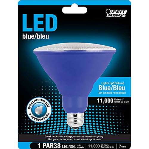 Feit Electric PAR38 LED Reflector Bulb, Non-Dimmable, Blue, 1 Count, Model PAR38/B/10KLED/BX, Plastic