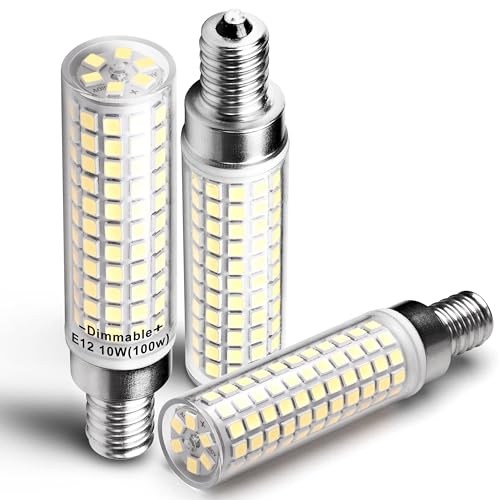 Hylroe Dimmable E12 C7 Led Candelabra Light Bulb 10W Equivalent 100W 6000K Daylight White 1000 Lumen E12 T6 Led Candle Bulbs For