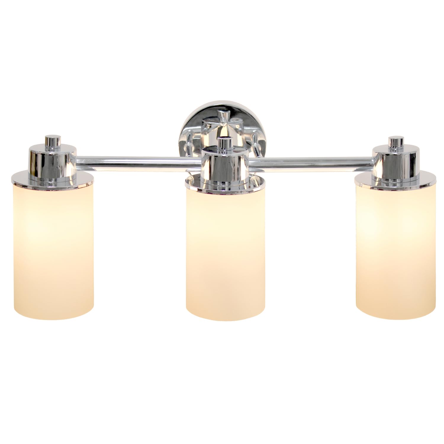 Simple Designs VT1024-CHR 20.75 Modern 3 Light Metal and Milk White Cylinder Shape Glass Shades with Circled Backplate Decorativ