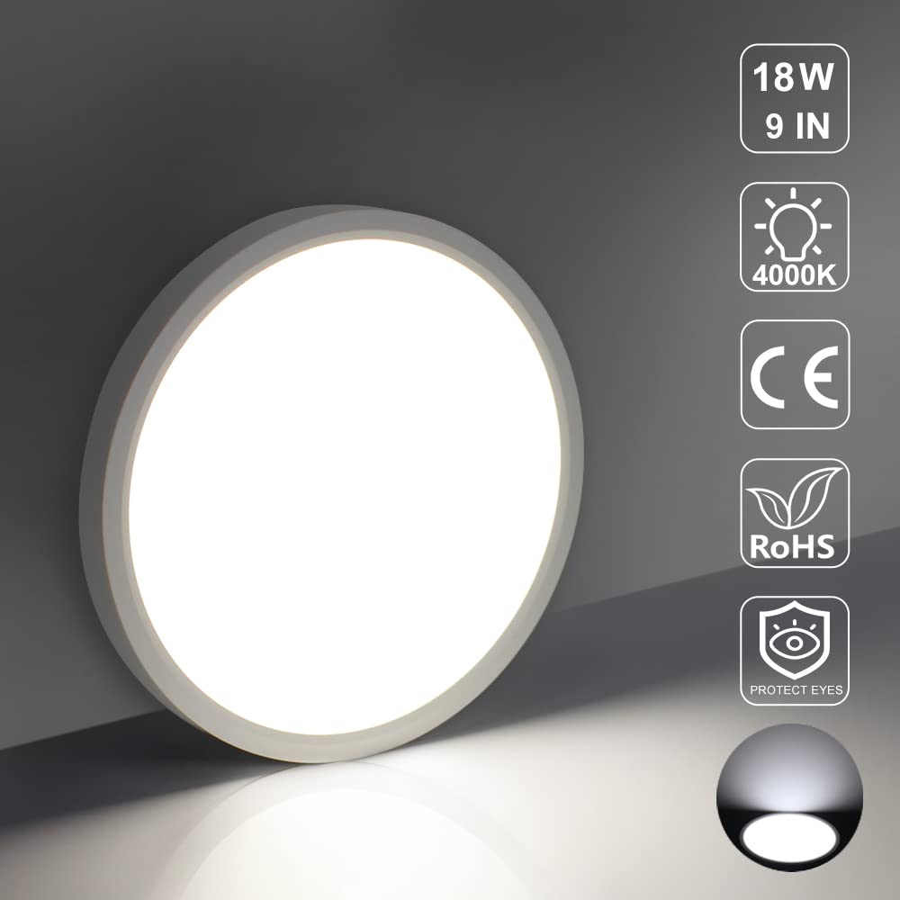 Lightingwill Led Flush Mount Ceiling Light, 18W, 8.9 Inch, Daylight White, Modern Round Design, 1800Lm For Kitchens & Bedrooms