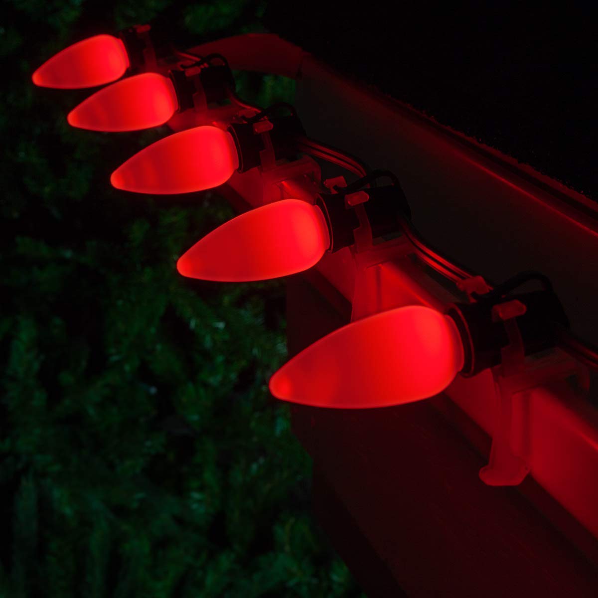 Wintergreen Lighting 25-Pack Opticore C9 Led Red Christmas Light Bulbs - Valentine Lights Ceramic Style Vintage Christmas Lights Replacement Indoor/Outdoor  E17 Base (Red Smooth)