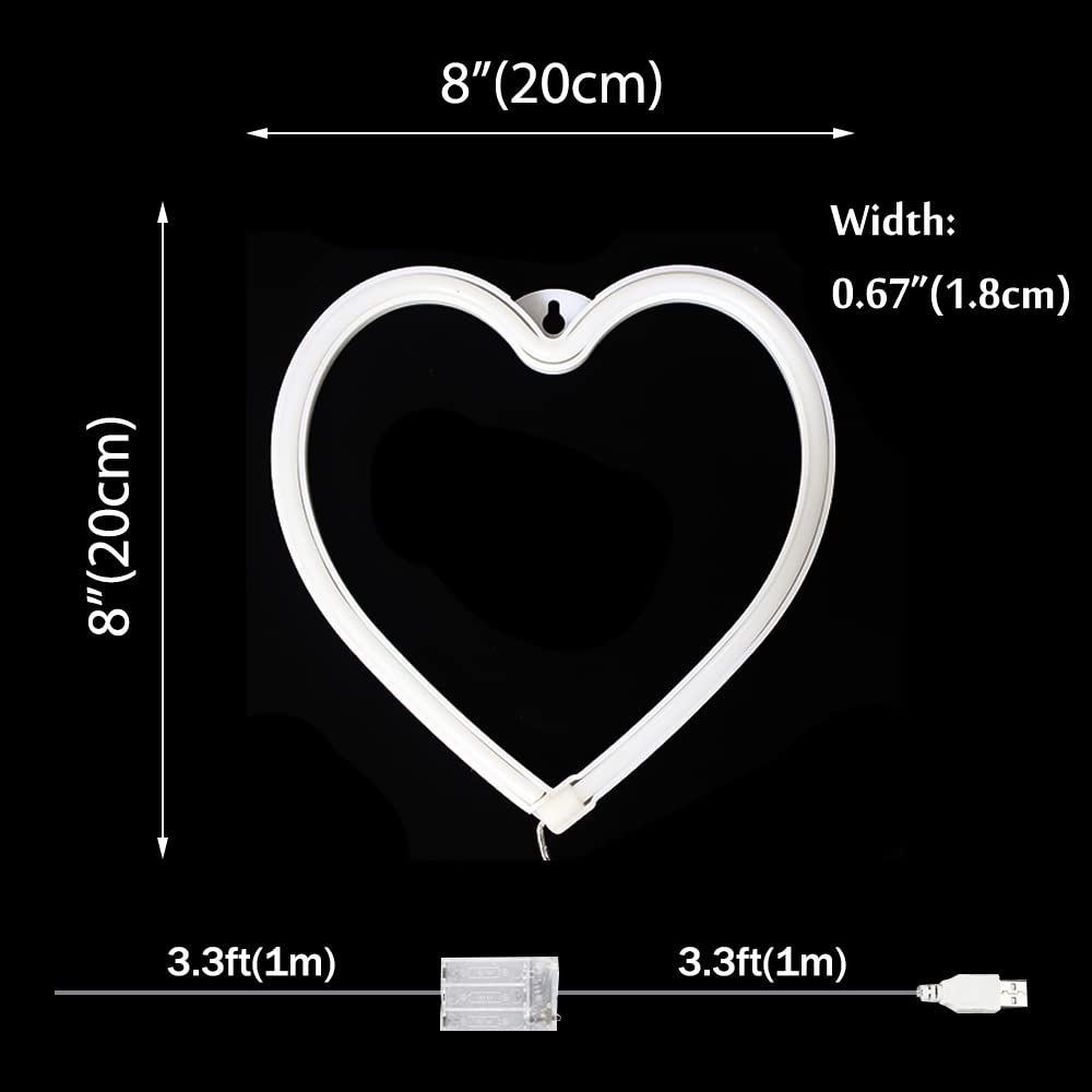 Vicila Pink Heart Neon Sign - Love Shaped USB/Battery Operated Lamp for Bedroom, Party, Christmas Decor