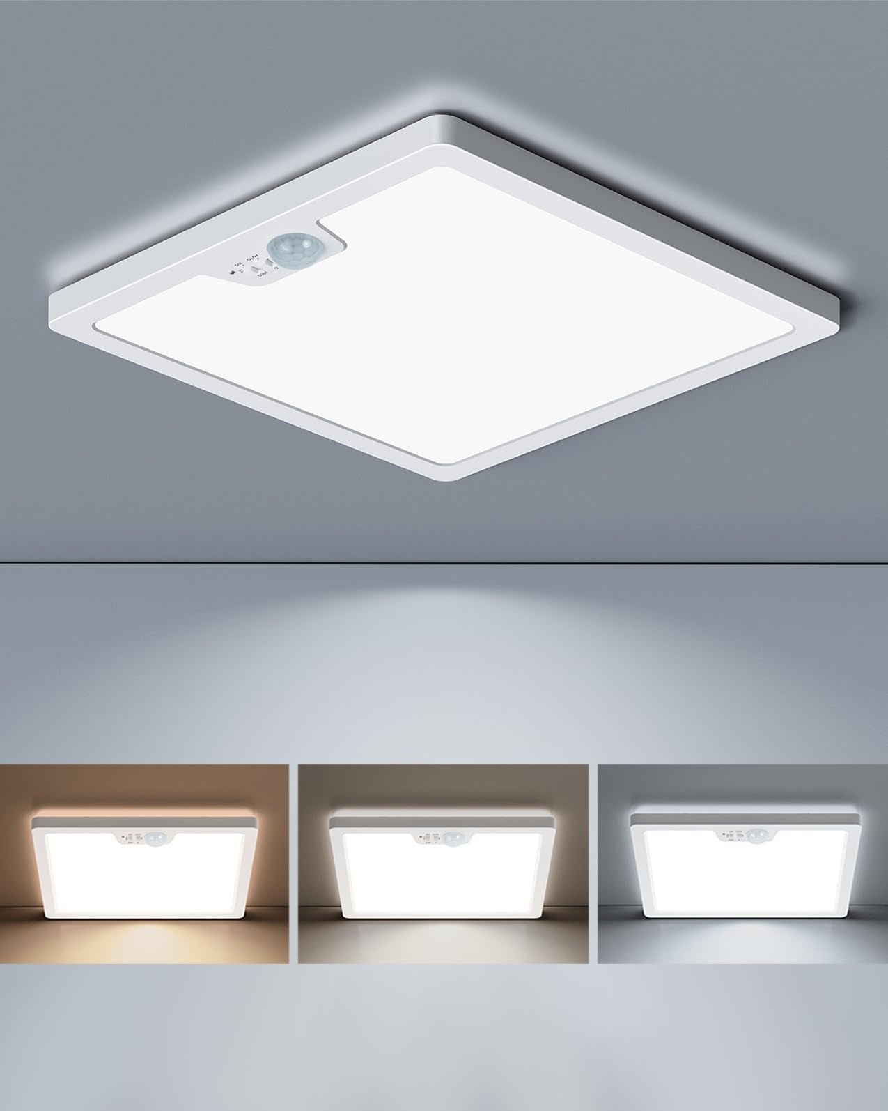 Annaror Motion Sensor Ceiling Light, 12 Inch, 3000K/4000K/5000K Selectable, 24W, Flush Mount, White, Model LS-CL-I