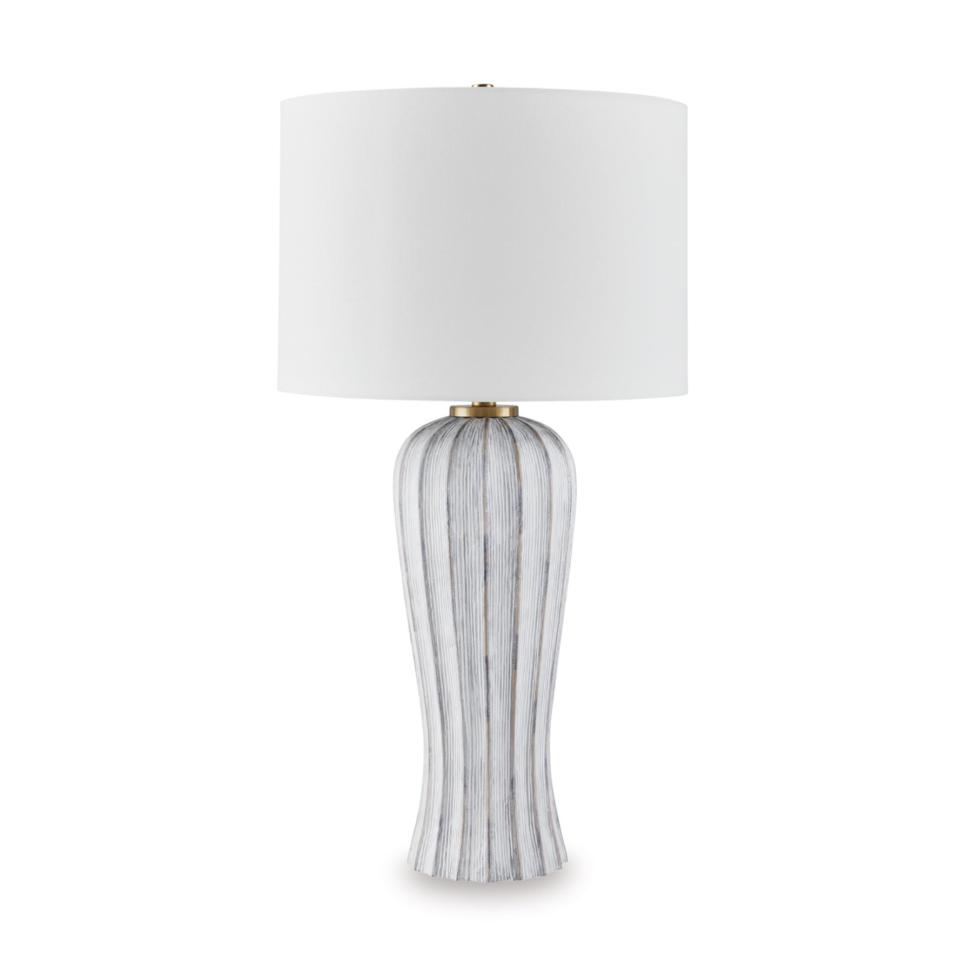 Signature Design by Ashley Lanwell Modern Table Lamp with 3-Way Switch, Polyresin and Drum Hardback Fabric Shade, 17.5 W x 17.5 