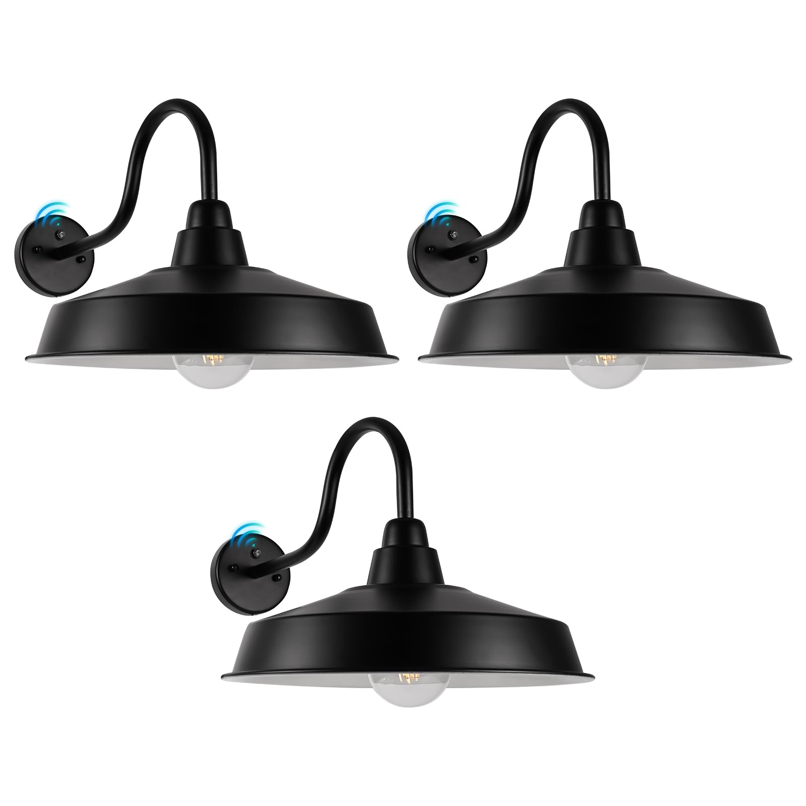 Diyel Gooseneck Barn Light - 16" Iron Outdoor Wall Sconce, Black, 3 Pack, Ideal for Porch, Garage, and Entryway