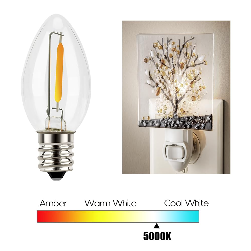 Emotionlite Night Light Bulbs, C7 Candelabra Led Light Bulbs, E12 Chandelier Base, 4W 5W 6W 7W Incandescent Equivalent, Neutral