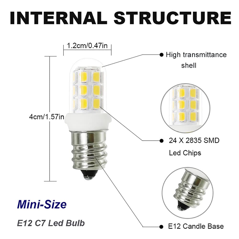 Xrzt Salt Lamp Bulbs 15W C7 E12 Led Bulbs Night Light Bulbs Candelabra Light Bulb Replacement, White 6000K Non-Dimmable 5-Pack