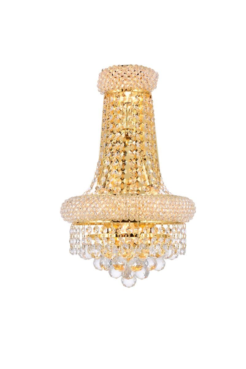 Elegant Lighting Gold Wall Sconce, 4 Light Fixture With Clear Royal Cut Crystal