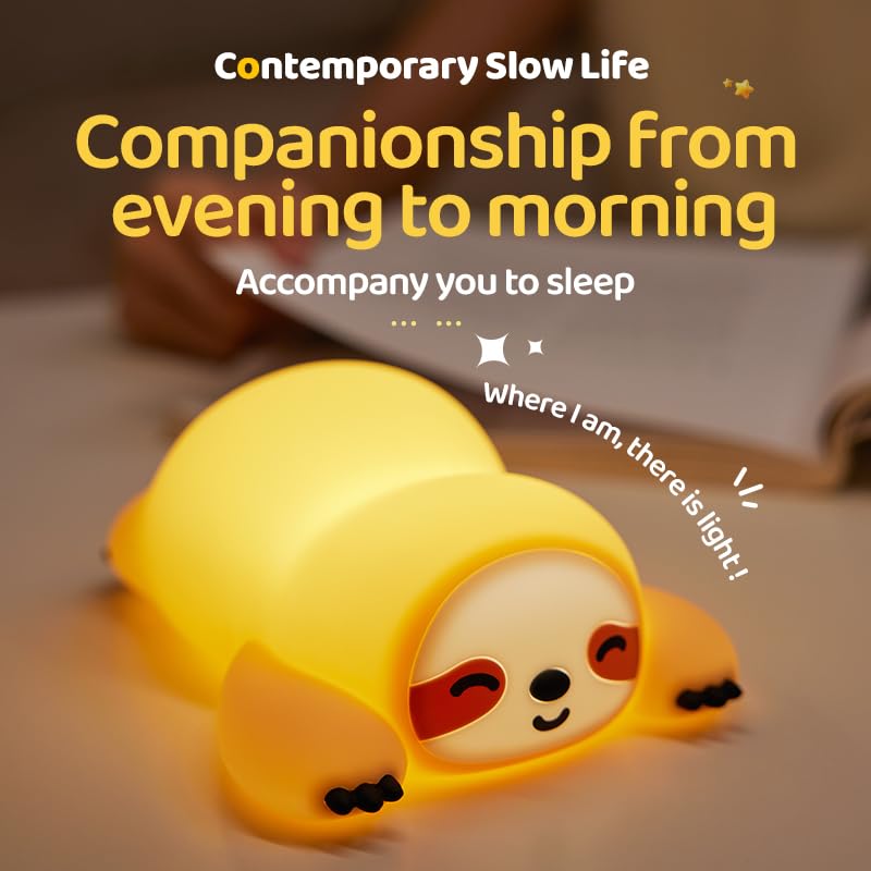 Atsui Sloth Night Light  Led Squishy Novelty Animal Lamp  Food Grade Silicone  3 Level Dimmable  Breastfeeding Nursery Nightlight For Room Decor  Funny Gifts Stuff For Boys Girls Baby Children