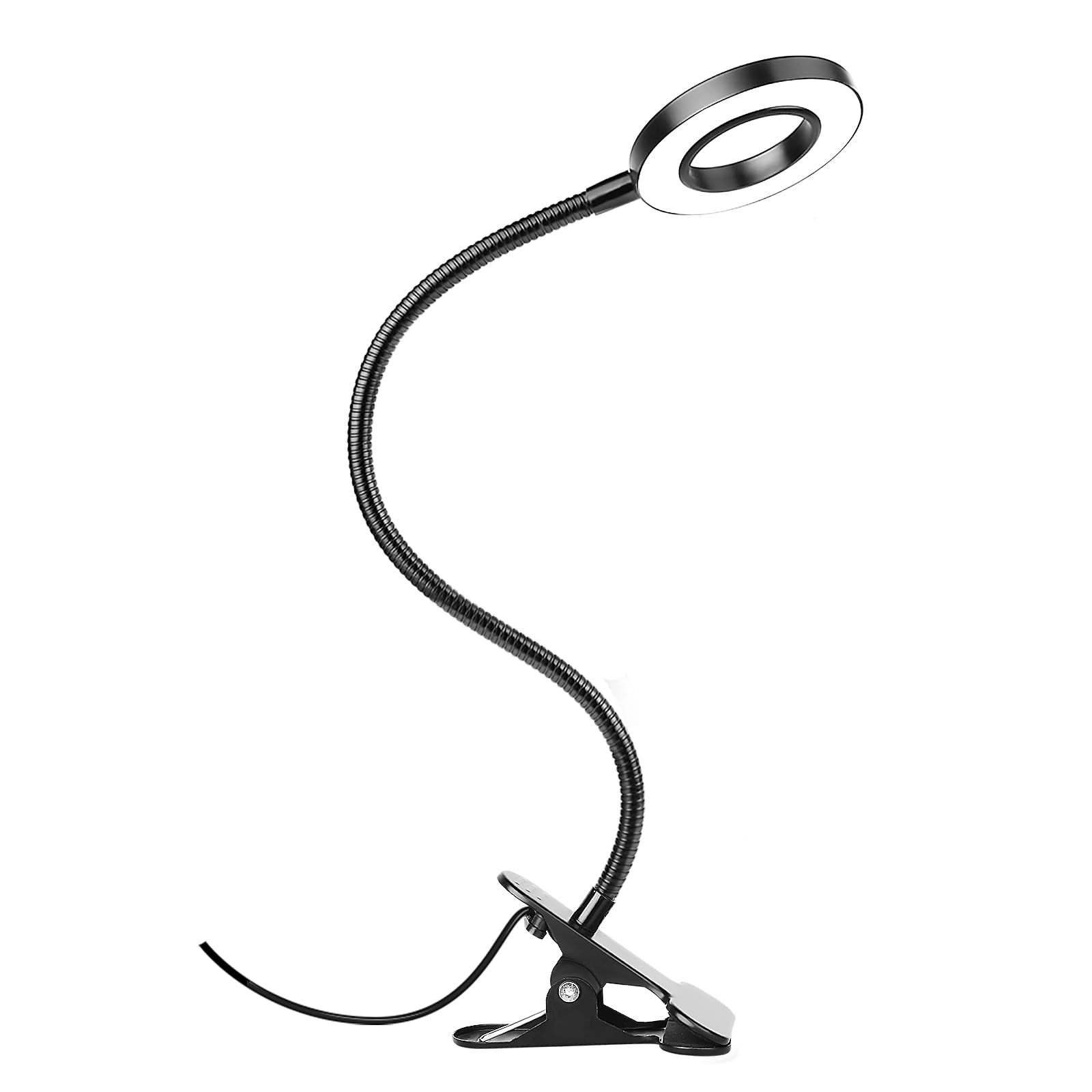 Woputne Desk Clip on Lamp for Reading Home Office, with 5V 2A Adapter, 10 Dimmable Brightness 3 Modes, Clamp Reading Light for B