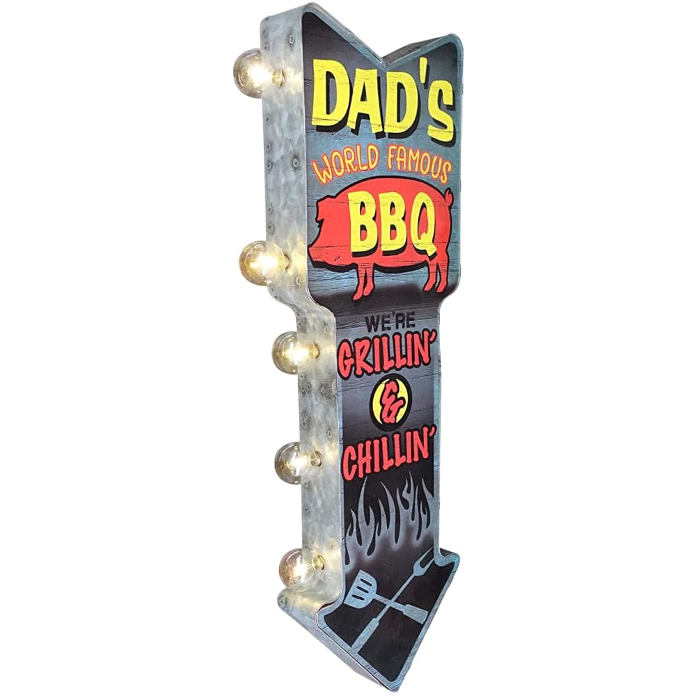 American Vintage Sign Co. BBQ Double-Sided Marquee Sign, Vintage Metal Decor, LED Bulbs, 26·x 3·x 8· BBQ Color