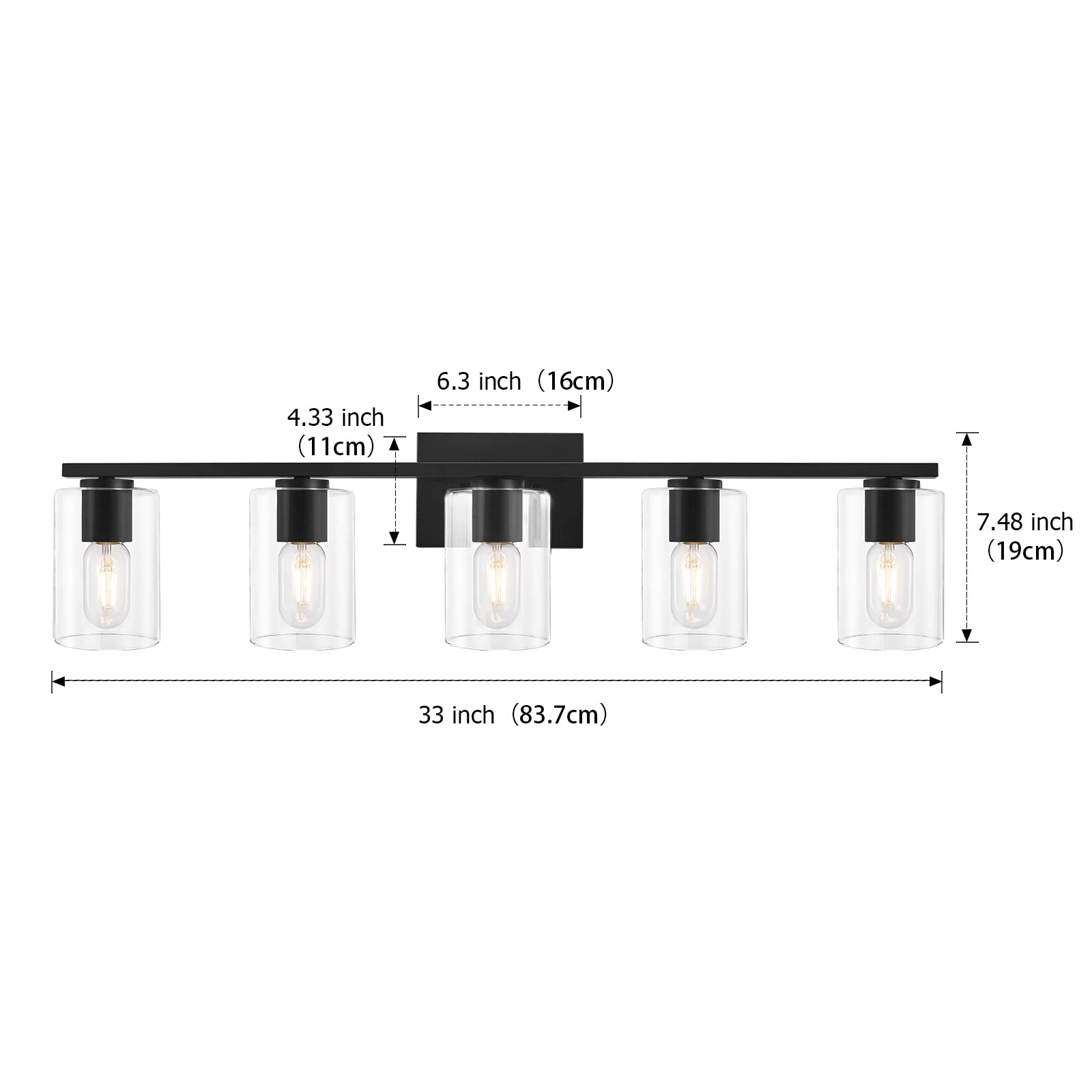 Drnanlit 5-Light Bathroom Light Over Mirror,Modern Vanity Lights With Clear Glass,Matte Black Metal Bathroom Lighting Fixture Fo