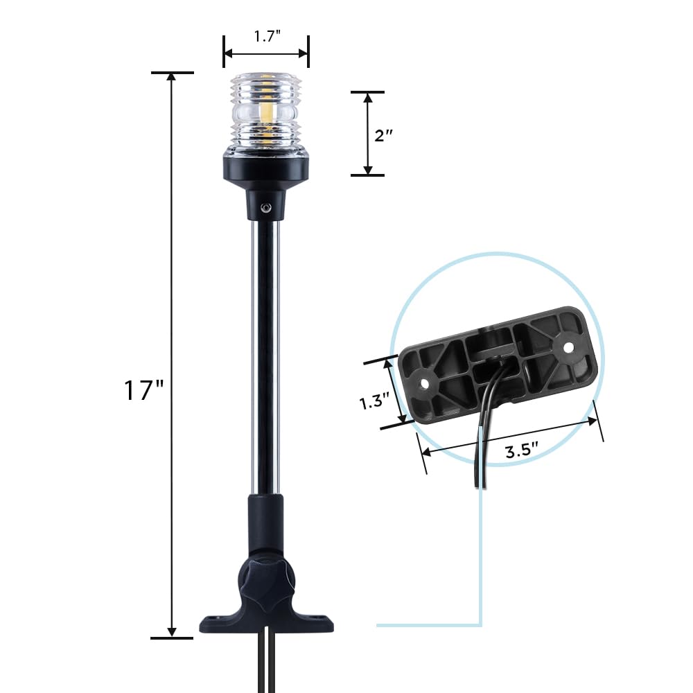 Sebnux Boat Stern Light - White LED Fold Down Anchor Light for Pontoon & Fishing Boat (18in) - Model BTL001