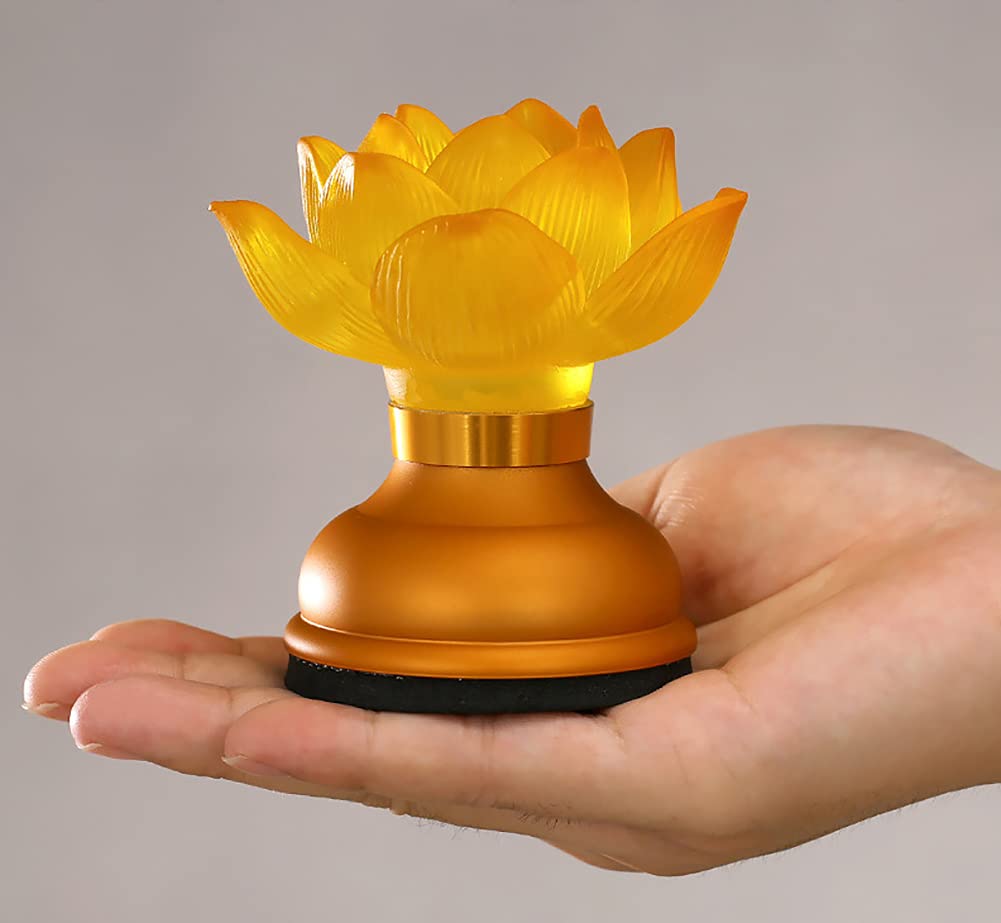 Omeet LED Glazed Lotus Buddhist Lamp - USB Rechargeable, 3.5 inches, Copper Gold - Temple Decoration & Faith Supplies