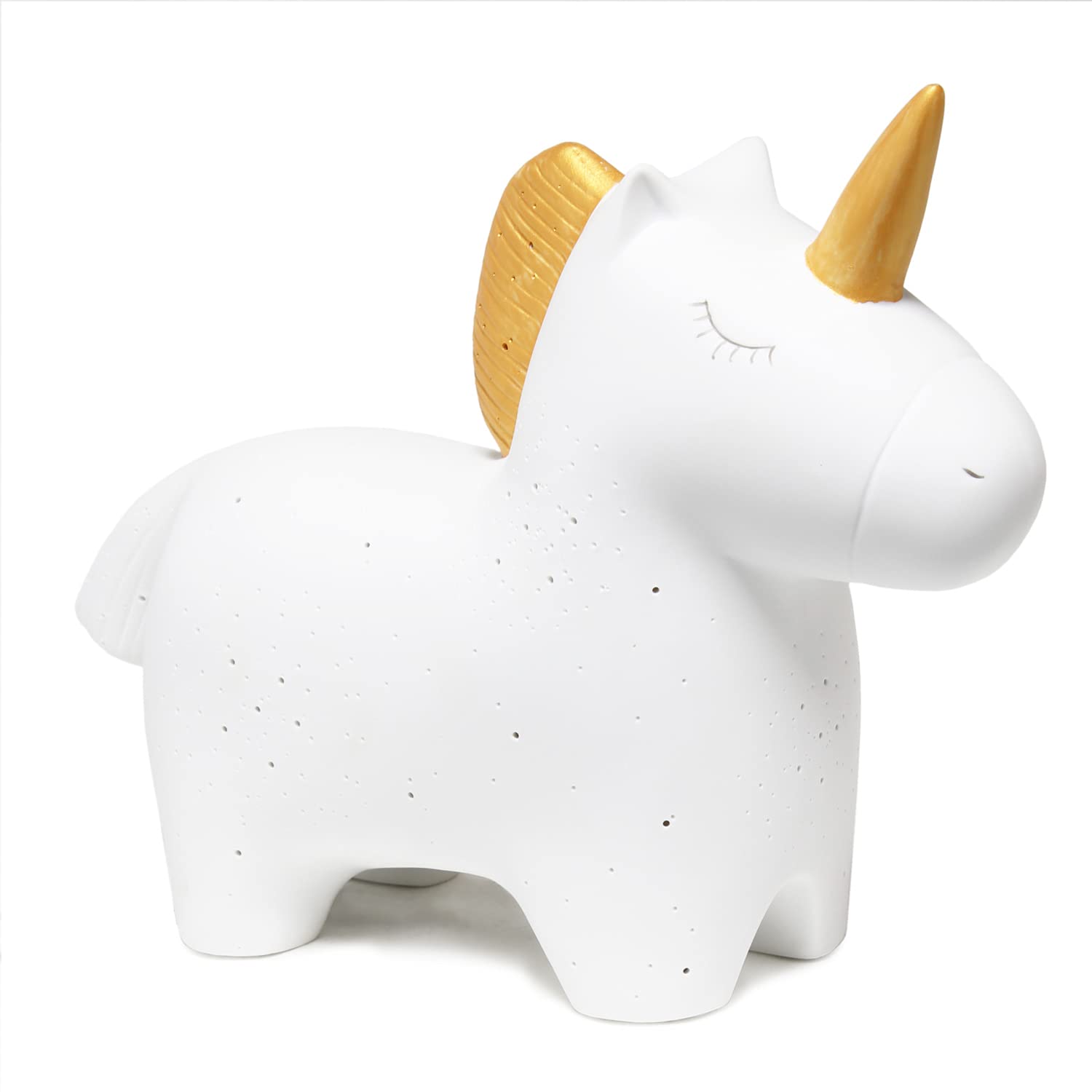 Simple Designs Lt3339-Wht Gold And White Porcelain Fun Shaped Night Light Table Lamp, Unicorn