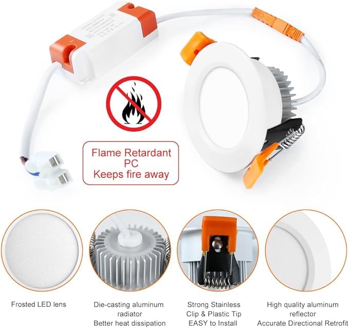 6 Pack 2 Inch Led Recessed Lighting  Downlight Dimmable 3W (35W Equivalent)  3000K Warm White  Cri80  Recessed Light Fixtures With Led Driver