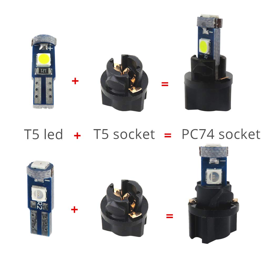 Wljh 6Pcs Ice Blue 3/8&quot; Twist Socket T5 Led Bulb Wedge 37 2721 74 3-Smd 3030 Led Dashboard Instrument Cluster Panel Indicator Dash Lights Bulb,Plug And Play