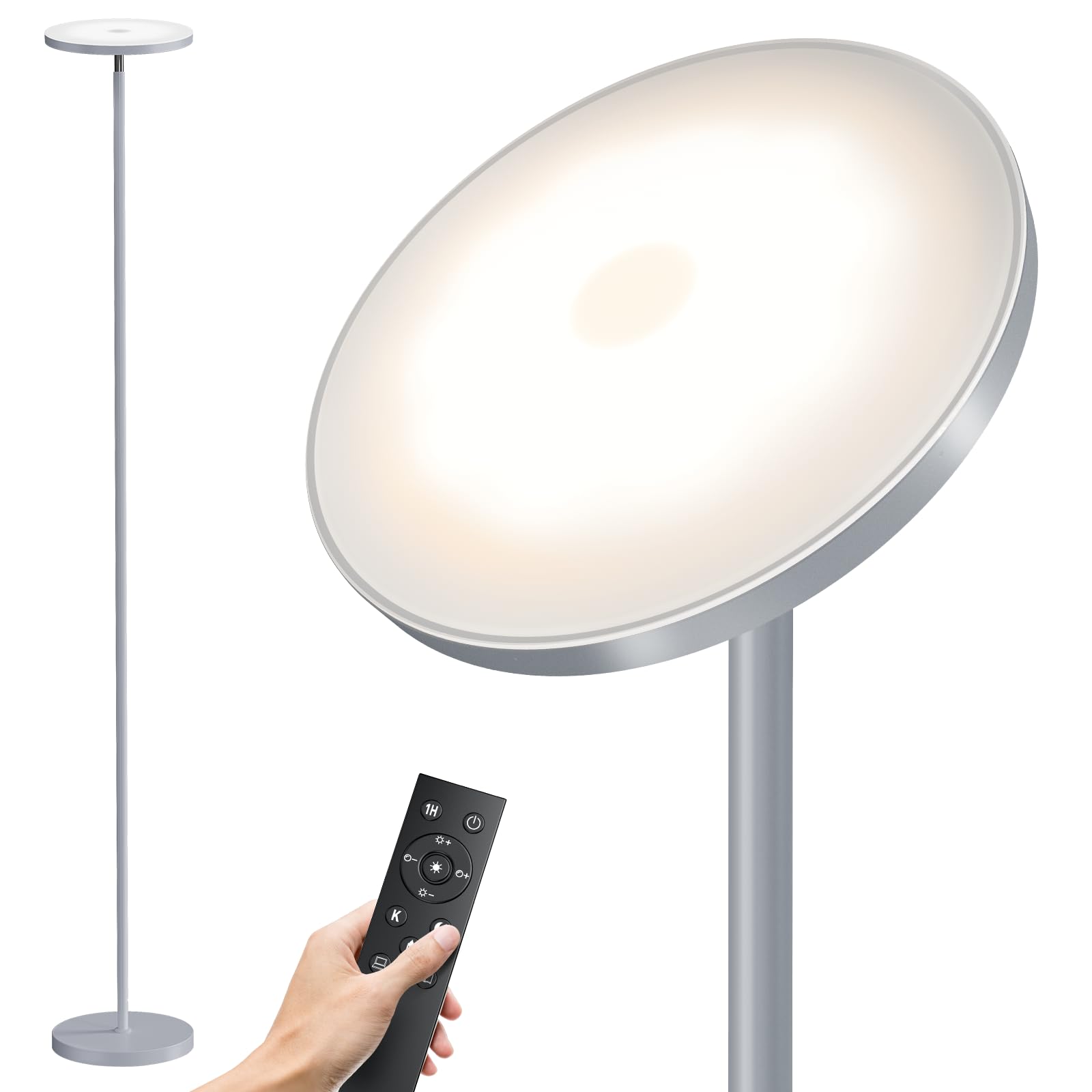 SUNMORY LED Floor Lamp, 32W/3000LM, 69in Tall, Stepless Dimmable, Modern Torchiere, Gray, Model FLD-032-XR