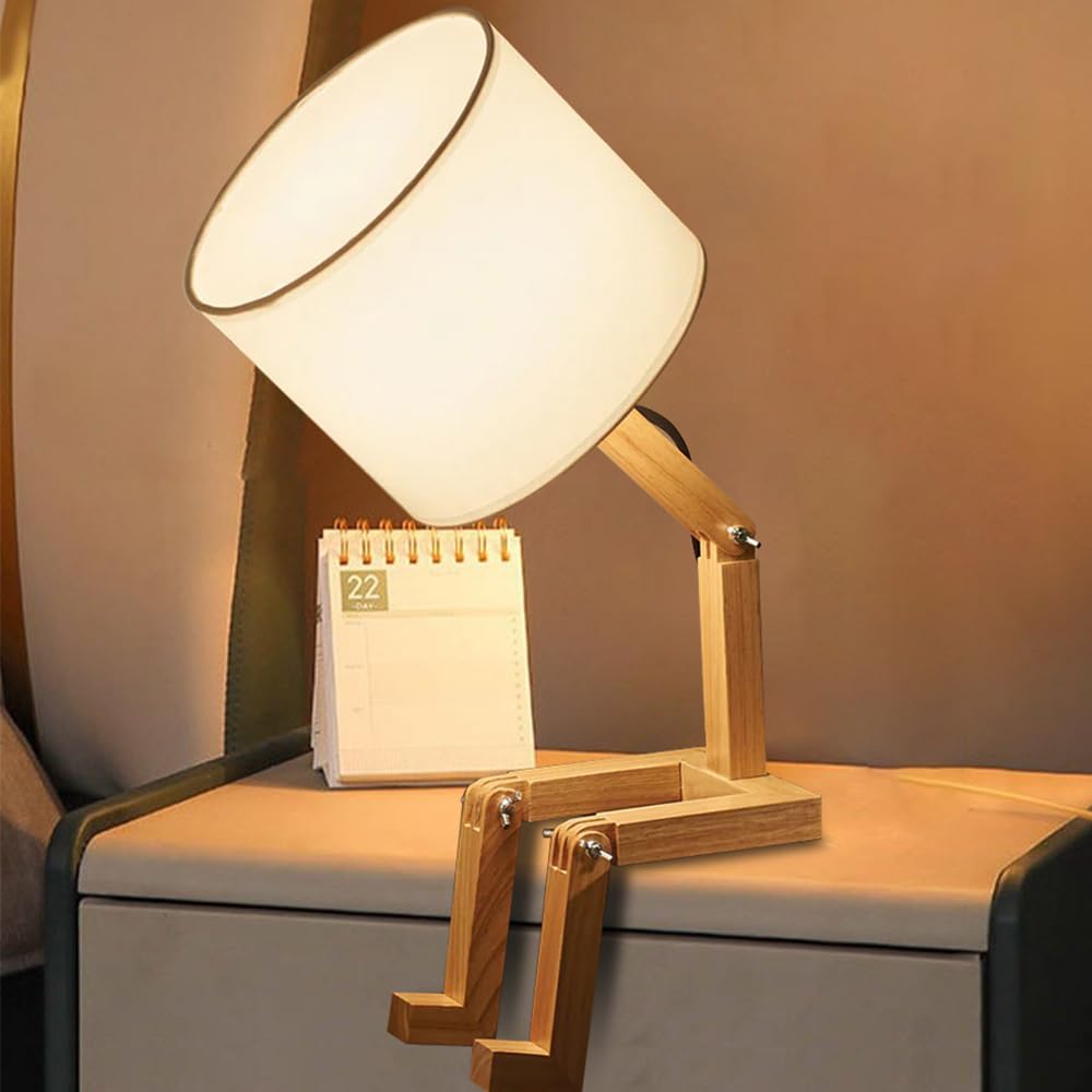 Mumeng Cute Desk Lamp, Unique Table Lamp,Wooden Bedside Table Lamps Fun Quirky Robot Lamp Whimsical Cute Lamp For Home,Dorm Room