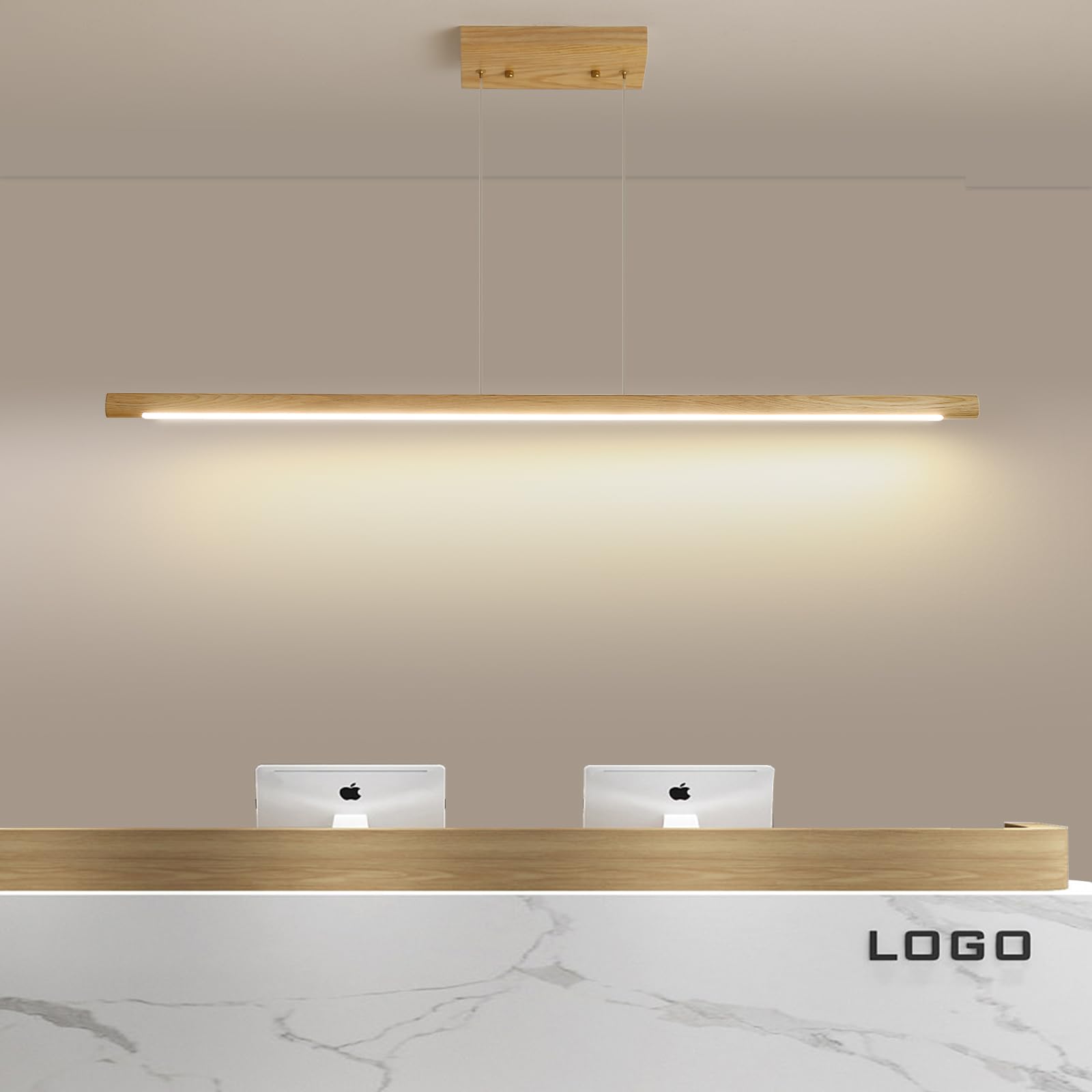 Modern Wooden Pendant Light  47In White Ash Wood Chandelier With Remote Control 3000K-6500K Adjustable Color Temperature Aluminum Island Lighting Lamp For Dining Room  Living Room B
